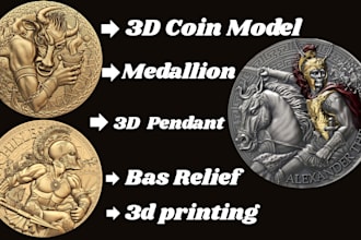 sculpt 3d bas relief, medallion, 3d coin model, pendant, cnc, stl file printing