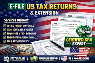 e file US tax return 1040 1120 1065 and file irs tax extension form 4868