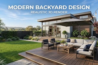 create realistic 3d backyard, patio and garden design rendering