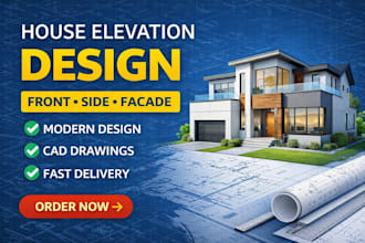 house elevation plan front side architectural views exterior facade cad front