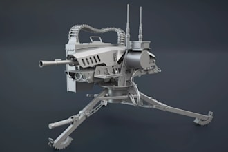 produce 3d military weapon model,machine gun turret,game asset,spaceship,sci fi