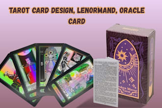 create custom tarot card, oracle card, lenormand card, deck design, tuck box