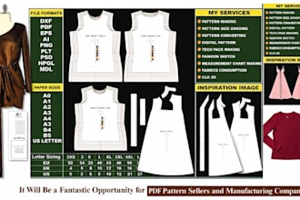 create custom sewing pattern with grading and print ready PDF for clothings