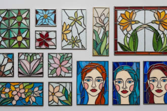 create custom handmade stained glass art panels fantasy stained glass art anime