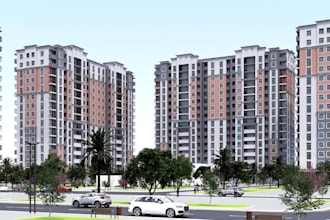 redesign high rise apartment, reinforced building facade,city housing rendering