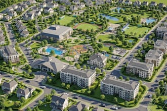 render animate masterplan, 3d site urban plan subdivision, residential community