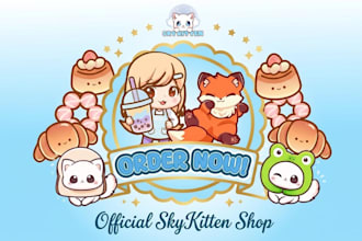 design cute kawaii animal emoticons, stickers, mascots for your business