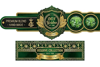 design vintage cigar band, labels, box, vape logo for your brand