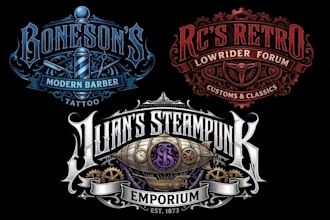 design modern barber shop, retro, steampunk business logo