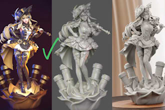 convert 2d to 3d model, image to 3d miniatures toys figurines  for 3d printing