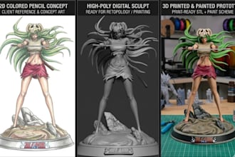 convert 2d to 3d model, image to 3d miniatures toys figurines  for 3d printing