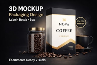 do your 3d mockup rendering for label, bottle, box packaging for ecommerce brand