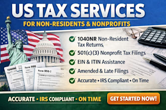 prepare and file US tax  , 501c3 non profit tax return 990, non resident tax