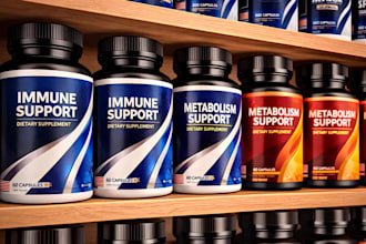 do label design for supplements, vitamins with print ready dieline and 3d mockup