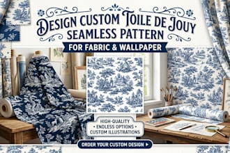 design custom toile de jouy seamless pattern for fabric and wallpaper
