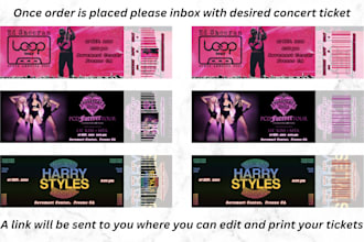 personalized souvenir ticket tour, concert ticket, digital download, DIY edition