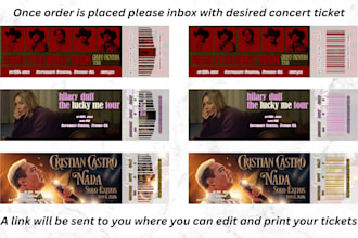 personalized souvenir ticket tour, concert ticket, digital download, DIY edition