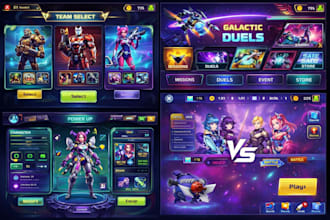 design attractive game UI UX hud assests, game assets for mobile and console pc