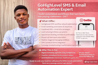 gohighlevel sms workflow expert, email and  sms automation, text message