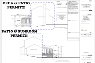 create deck, patio or pergola plans, sunroom for city permit drawings