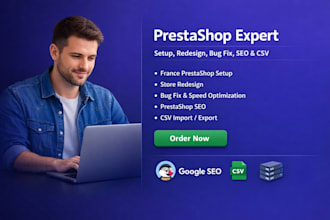 setup france prestashop, redesign prestashop bug fix, prestashop store SEO, CSV
