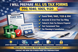 prepare all US tax forms like 990, 1040, 1065, 1120
