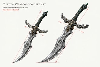 design custom knife, sword, dagger, gun and weapon concept art