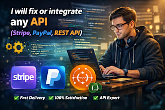 integrate any API, stripe, paypal or rest API professionally