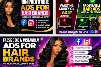 run hair extensions facebook ads, braiding, wigs and beauty salons instagram ads