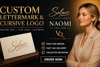 make a custom lettermark, cursive, versatile typo font logo for your brand