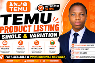 temu shop product listing, tiktok shop, amazon, etsy, ecommerce VA