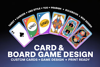 do card game design, board game design, card rule book design card game box