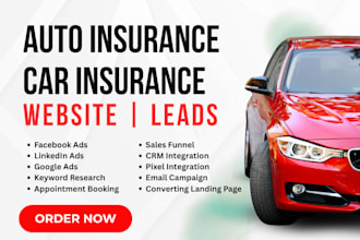 design auto insurance website car insurance leads facebook google ads funnel