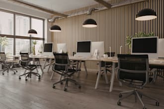 design office or commercial space interior, exterior with 3d modeling and render