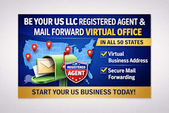 be your US llc registered agent and mail forward virtual office in all 50 states