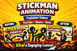 do stickman animation, stick figure, thumbnail, youtube paint, explainer video