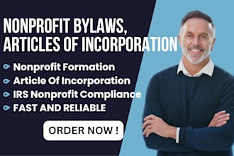 draft nonprofit bylaws, articles of incorporation, and irs compliance documents