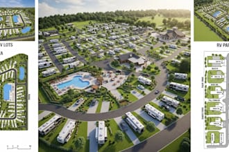 design 2d site plans, 3d landscape renders and rv park layouts