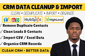 clean, deduplicate, import, organize zoho CRM, hubspot, ghl contacts leads