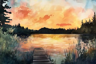 illustrate a watercolor landscape illustration