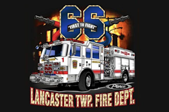 design high quality fire fighter bus mascot logo with t shirt design