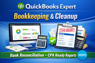 do quickbooks online bookkeeping, cleanup, bank reconciliation and CPA tax ready