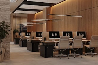 beautify corporate office interior,3d workstation design, business office layout