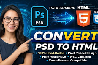 convert psd to html, image to html, pdf to responsive html