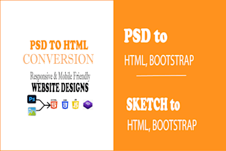 convert PSD to  HTML, image to HTML,  PDF to responsive HTML