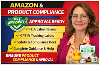 review your amazon compliance,product compliance, safety label, fda label, cpsia