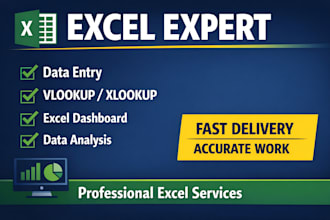 do excel data analysis, dashboards, vlookup and xlookup task