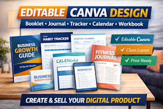 design editable canva booklet, journal, tracker, calendar, workbook PDF