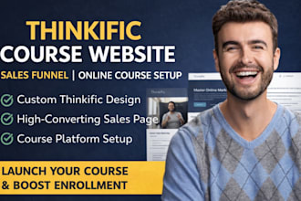 design thinkific website, online course site, sales page and funnel