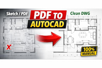convert PDF, jpg, png or hand sketch into clean autocad dwg